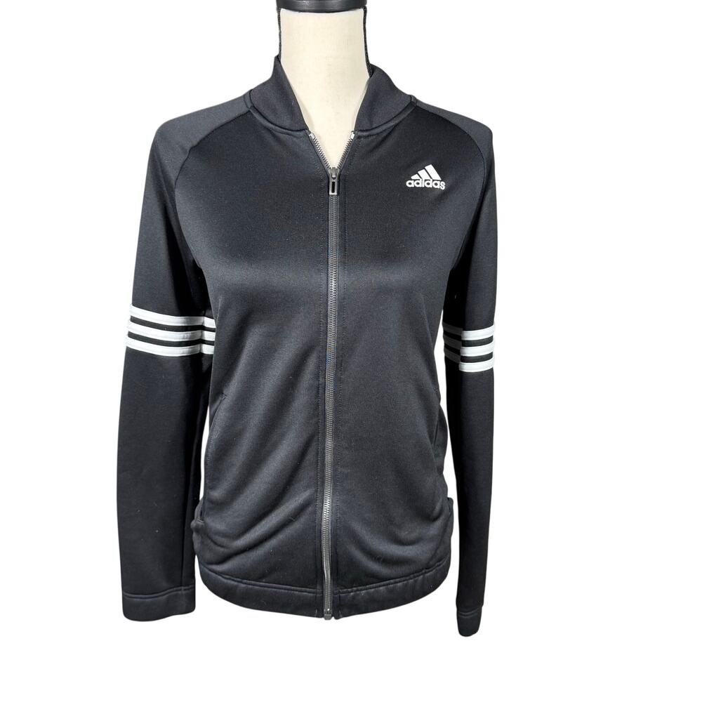 Adidas Track Jacket 3-Stripes Women's Medium Black Activewear Sports Full Zip
